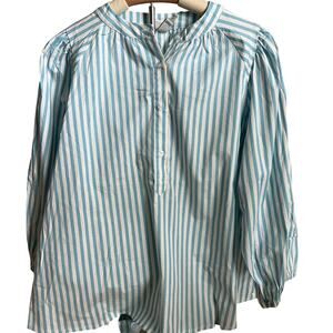 A New Day Women's Blue Striped Puff Sleeve Blouse - Size XXL - NWT